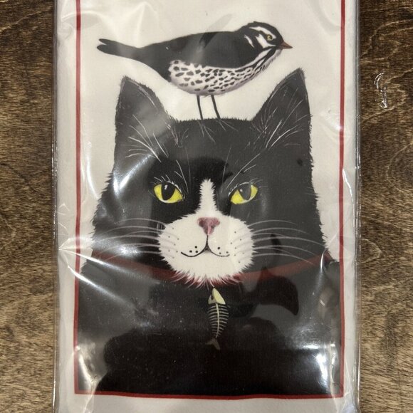 Mary Lake Thompson Flour Sack Towel Black Cat with Perching Bird on Head NEW - Picture 2 of 3